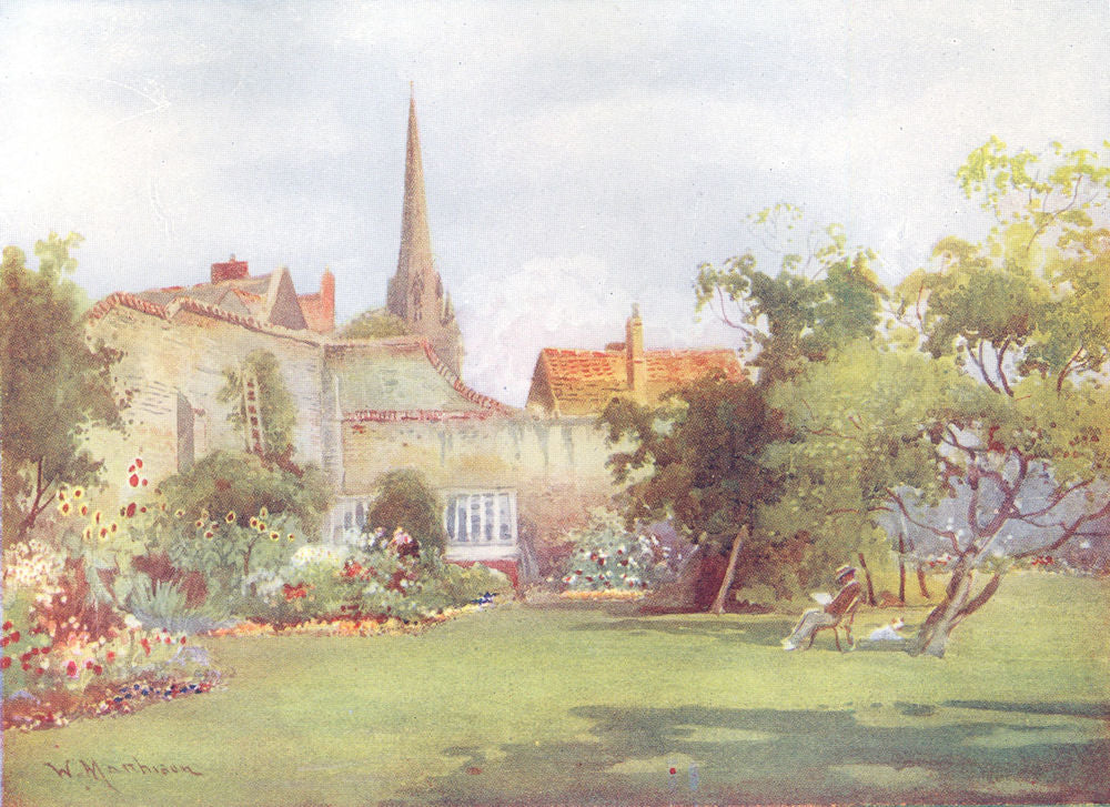CHRIST COLLEGE. Milton Mulberry Tree, Fellow garden 1907 old antique print